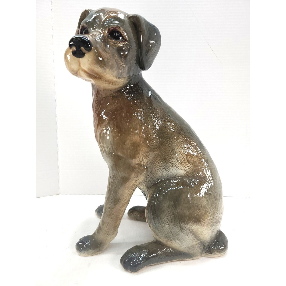 Vintage Large Ceramic Dog Handpainted 13.75"x10" Glossy Glazed Finish
